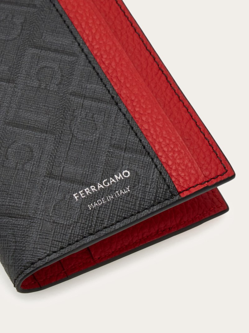Ferragamo | Men's Monogram Credit Card Holder - Black/Grey/Flame Red