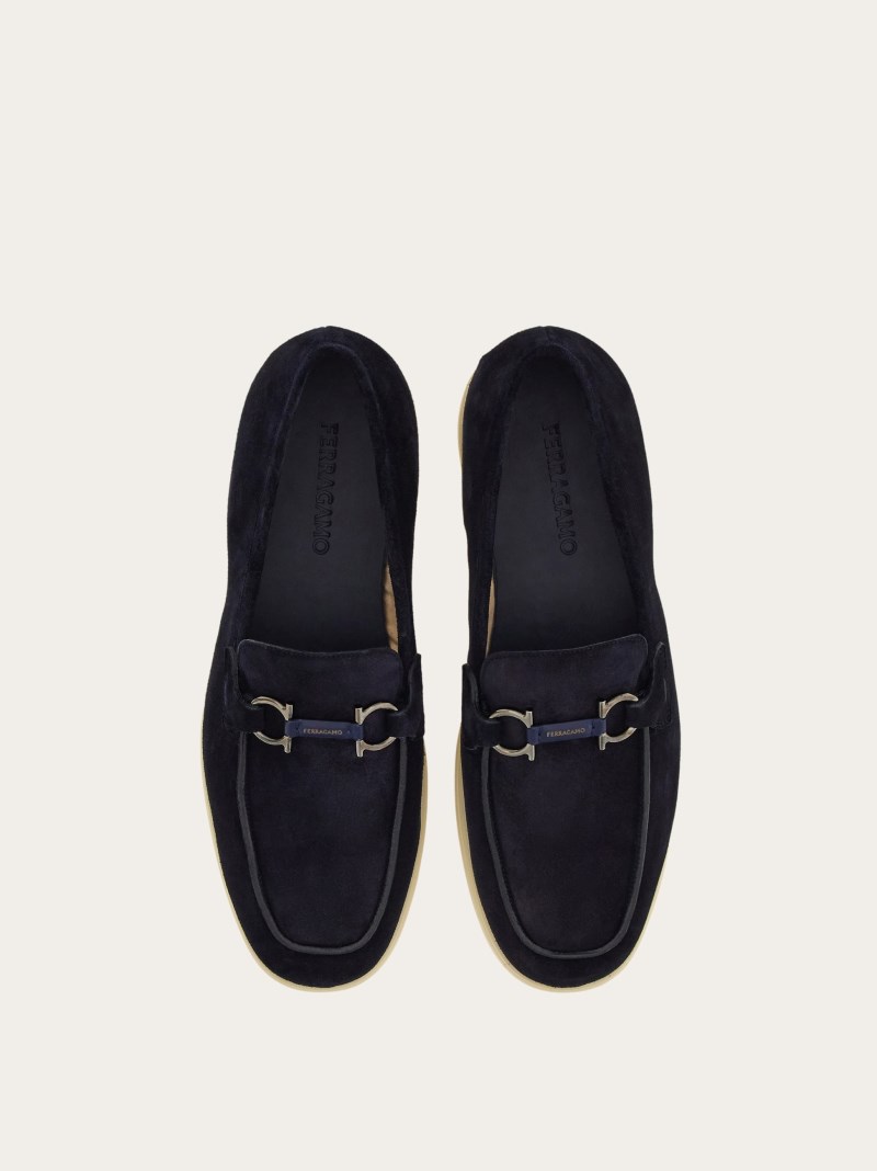 Ferragamo | Men's Casual Loafer With Gancini Ornament - Midnight Blue