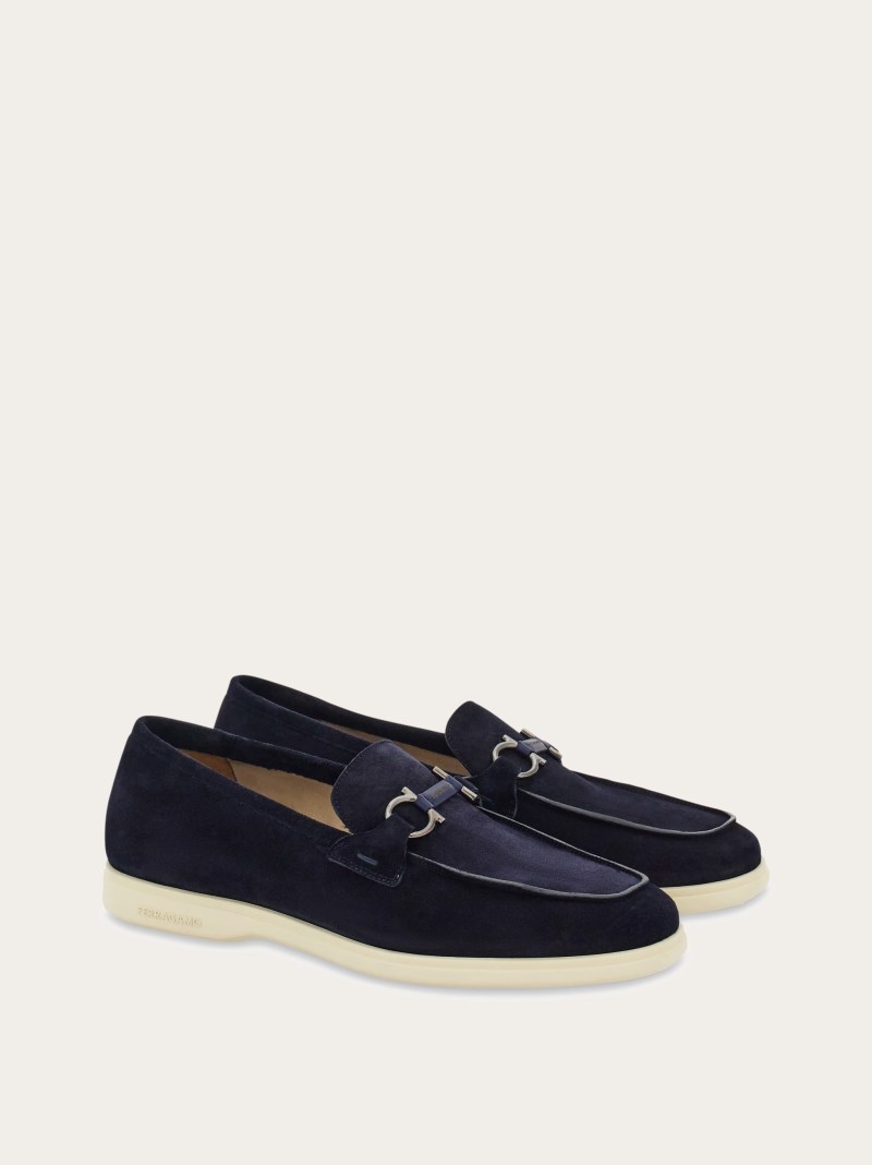 Ferragamo | Men's Casual Loafer With Gancini Ornament - Midnight Blue