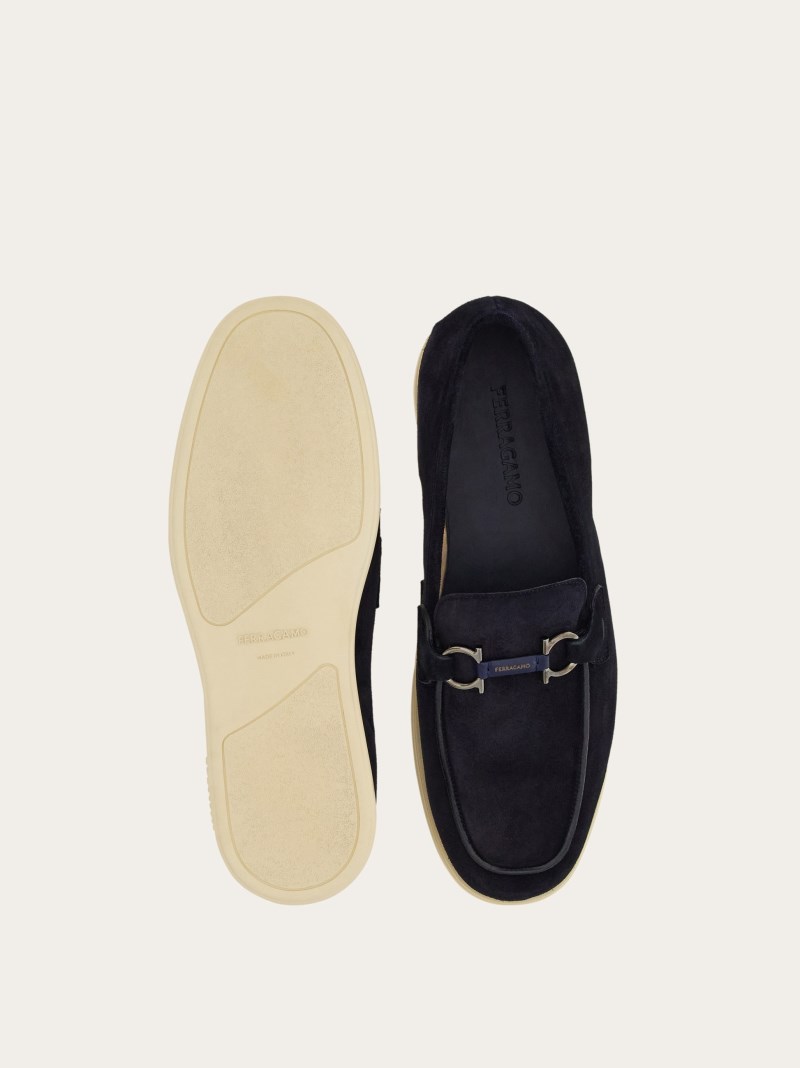 Ferragamo | Men's Casual Loafer With Gancini Ornament - Midnight Blue