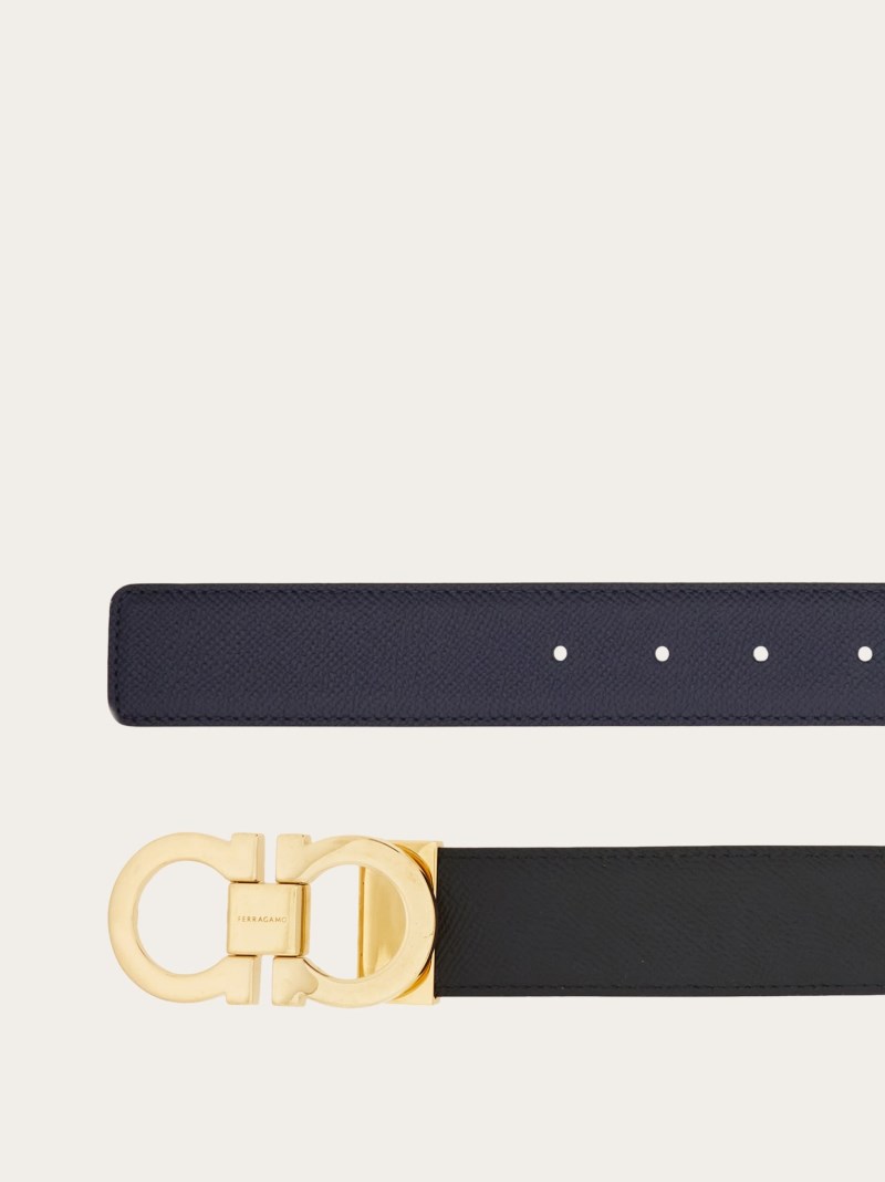 Ferragamo | Men's Reversible And Adjustable Gancini Belt - Midnight Blue/Black
