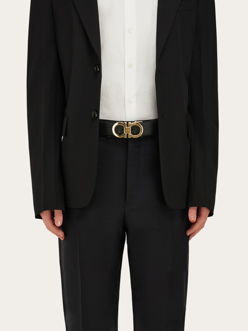 Ferragamo | Men's Reversible And Adjustable Gancini Belt - Midnight Blue/Black