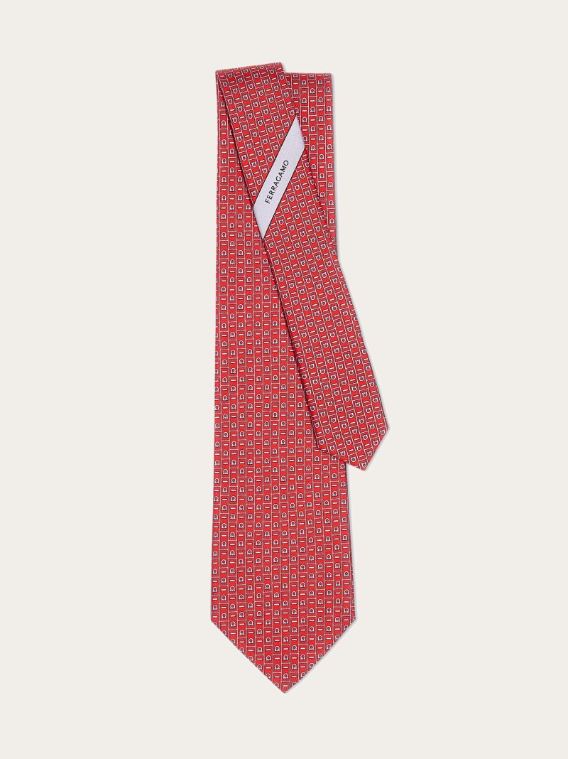 Ferragamo | Men's Monogram Print Silk Tie - Red