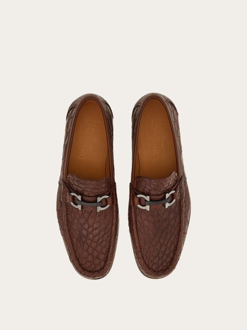 Ferragamo | Men's Moccasin With Gancini Ornament - Chocolate