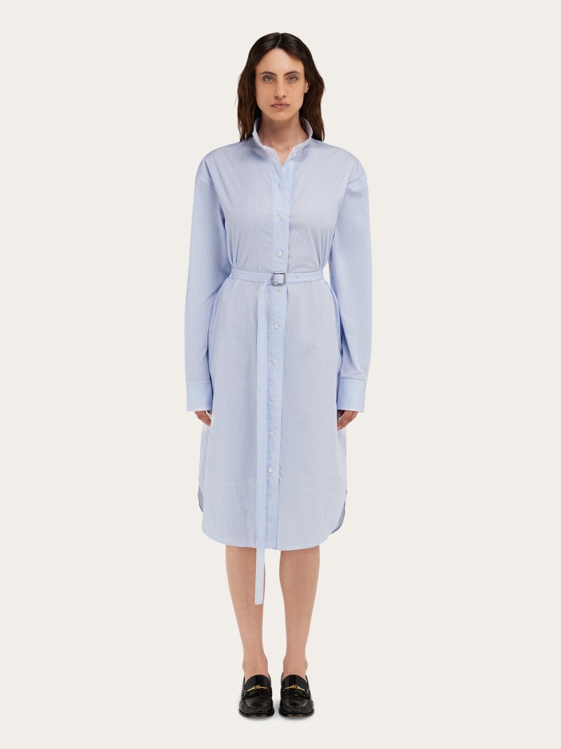 Ferragamo | Women's Shirt Dress With High Collar - White/Sky Blue