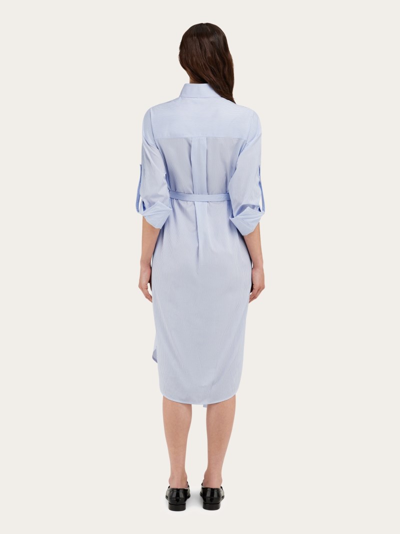 Ferragamo | Women's Shirt Dress With High Collar - White/Sky Blue