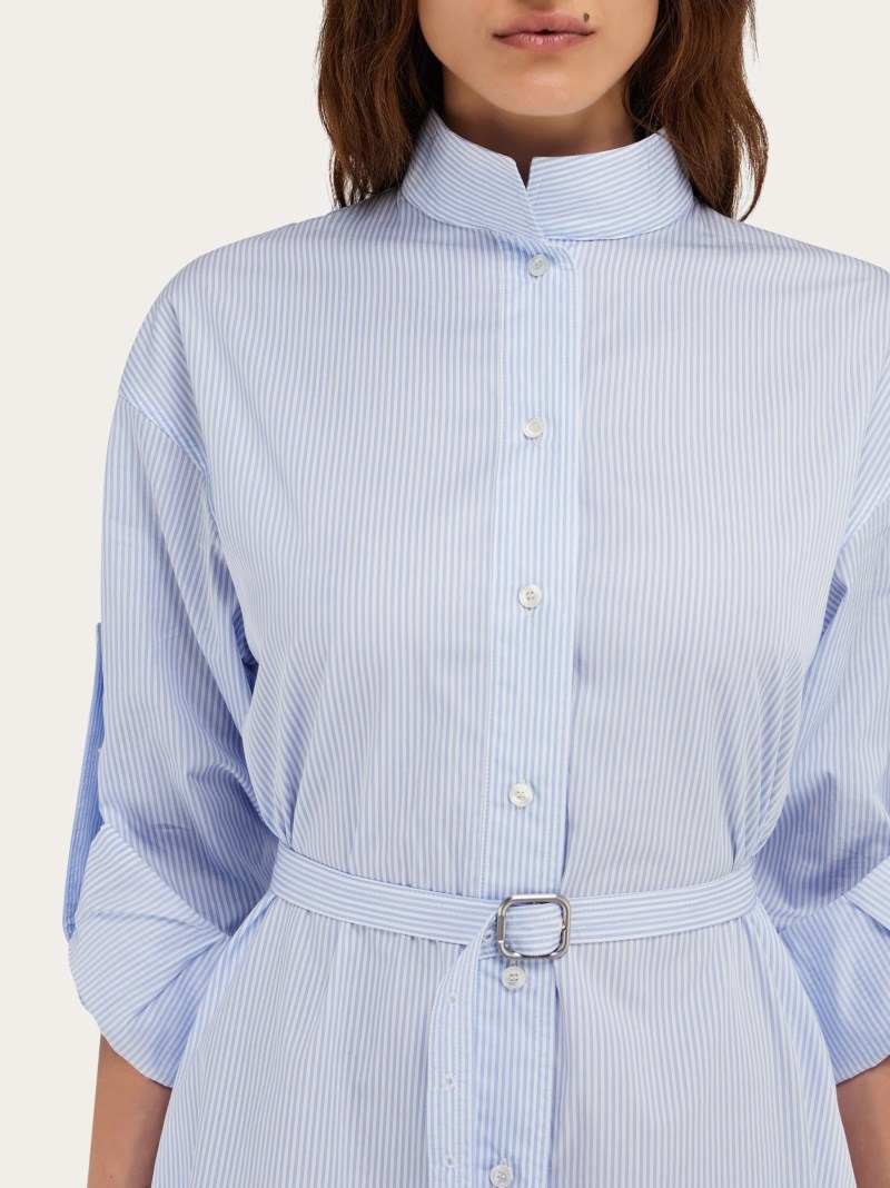 Ferragamo | Women's Shirt Dress With High Collar - White/Sky Blue