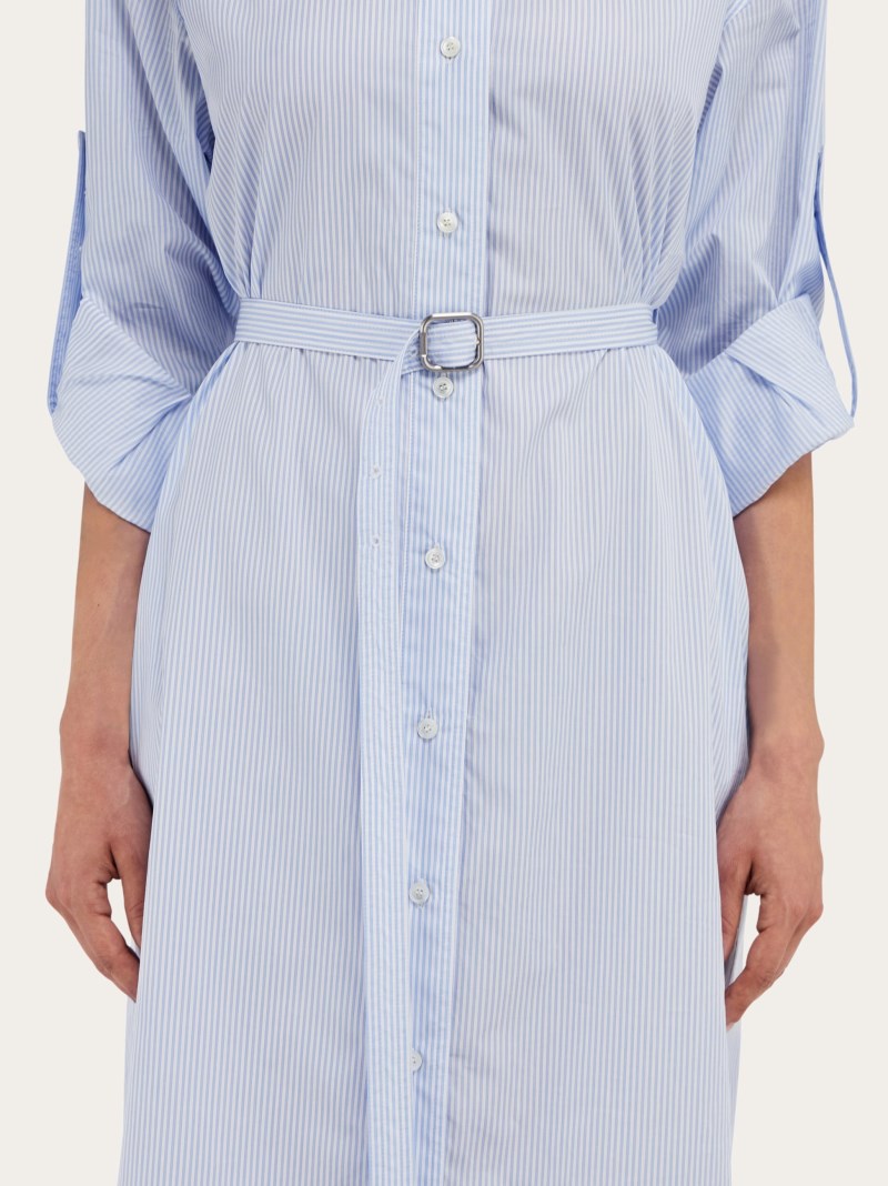 Ferragamo | Women's Shirt Dress With High Collar - White/Sky Blue