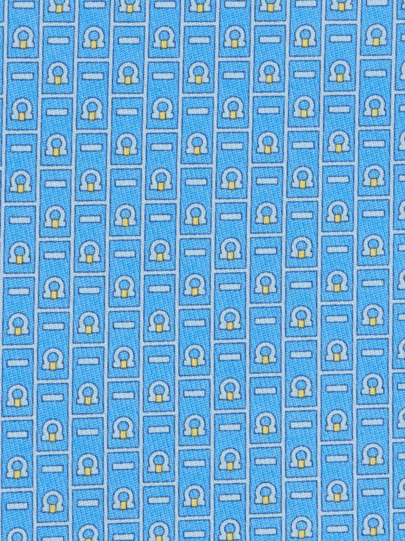 Ferragamo | Men's Monogram Print Silk Tie - Light Blue