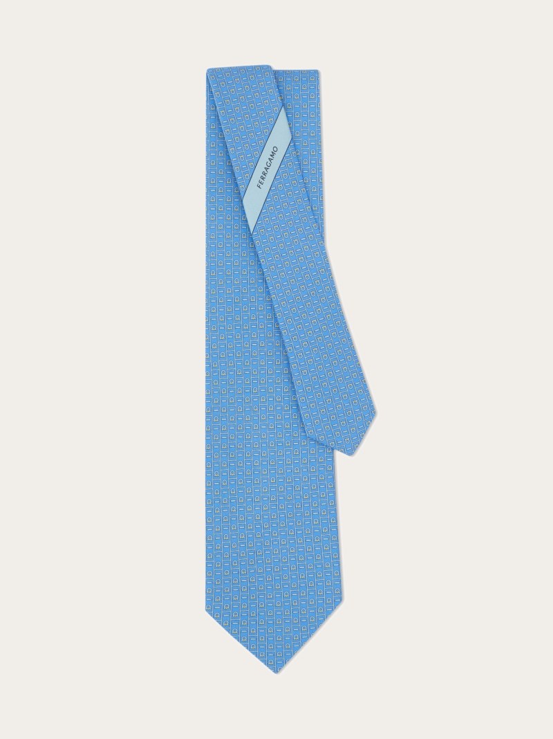 Ferragamo | Men's Monogram Print Silk Tie - Light Blue