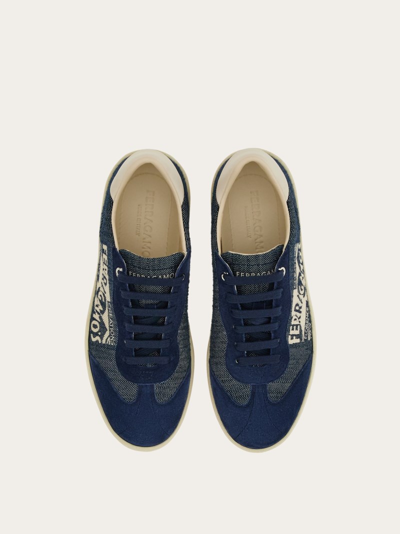 Ferragamo | Women's Low Top Sneaker With Logo - Ultramarine Blue/Mascarpone