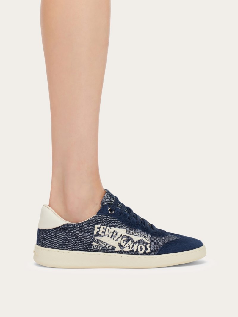 Ferragamo | Women's Low Top Sneaker With Logo - Ultramarine Blue/Mascarpone