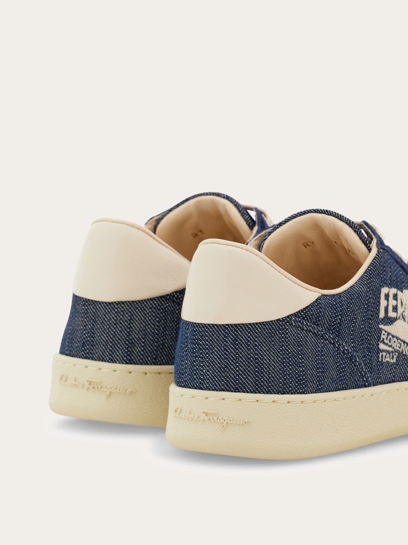 Ferragamo | Women's Low Top Sneaker With Logo - Ultramarine Blue/Mascarpone