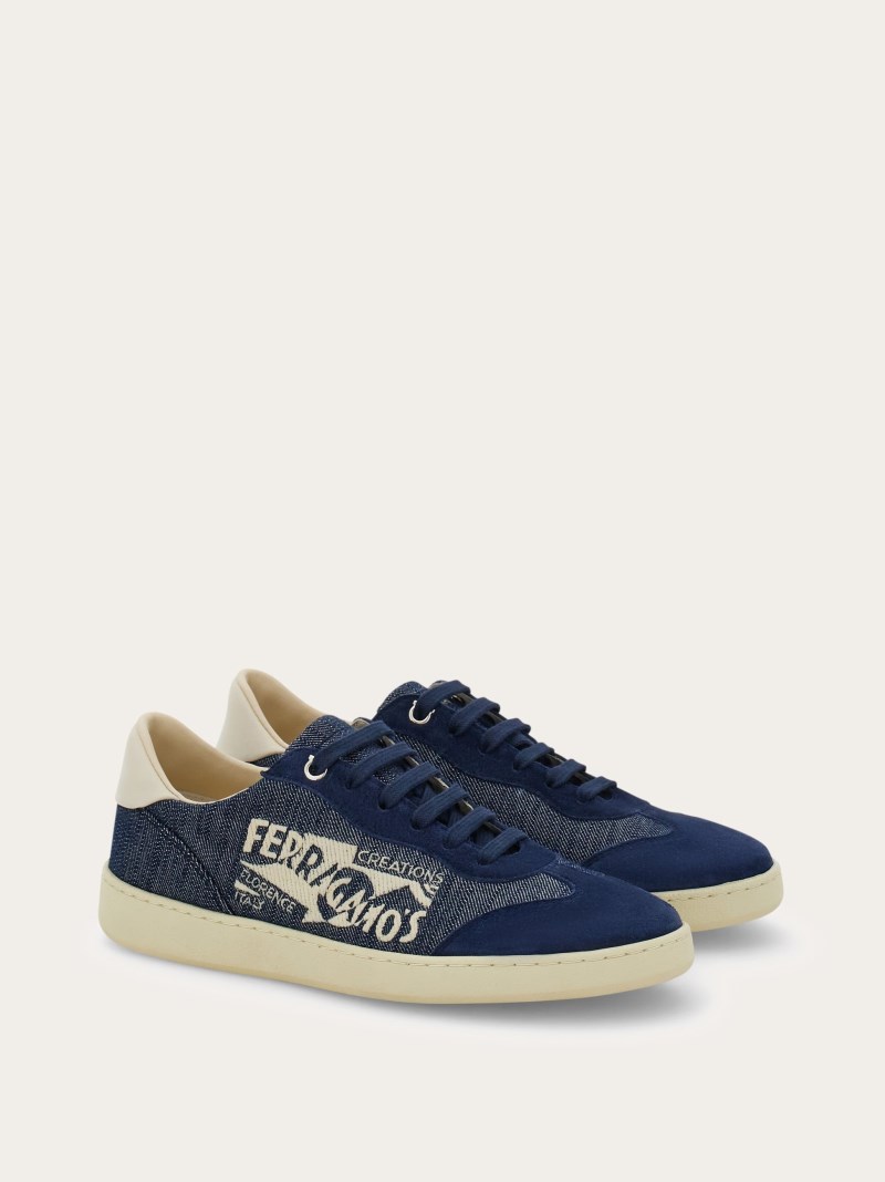 Ferragamo | Women's Low Top Sneaker With Logo - Ultramarine Blue/Mascarpone