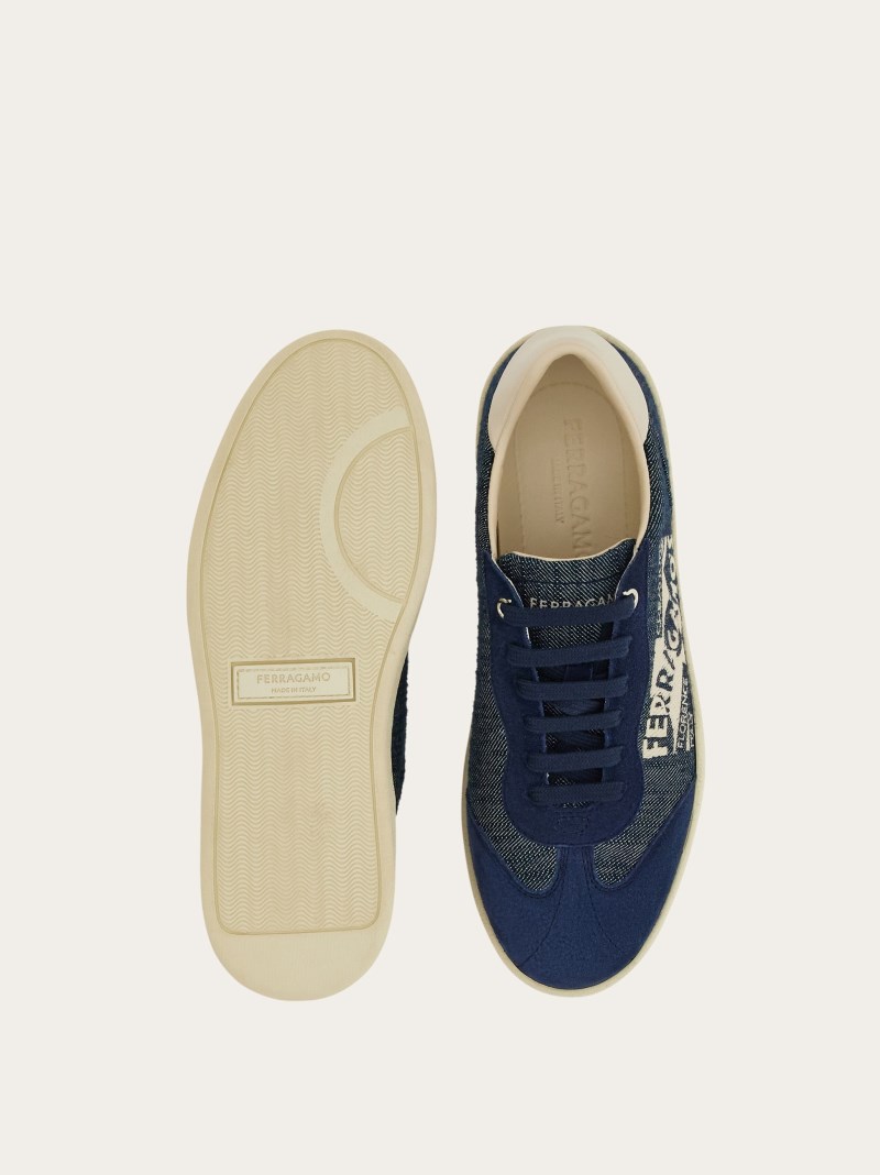 Ferragamo | Women's Low Top Sneaker With Logo - Ultramarine Blue/Mascarpone
