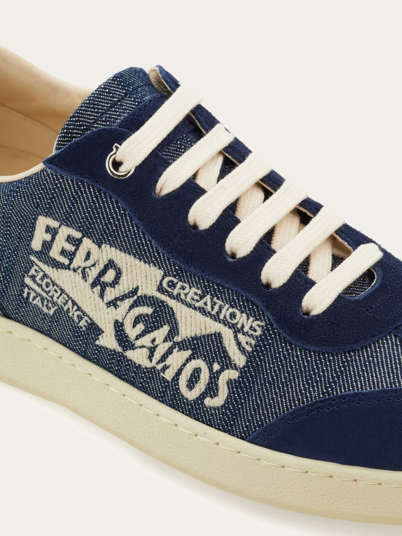 Ferragamo | Women's Low Top Sneaker With Logo - Ultramarine Blue/Mascarpone