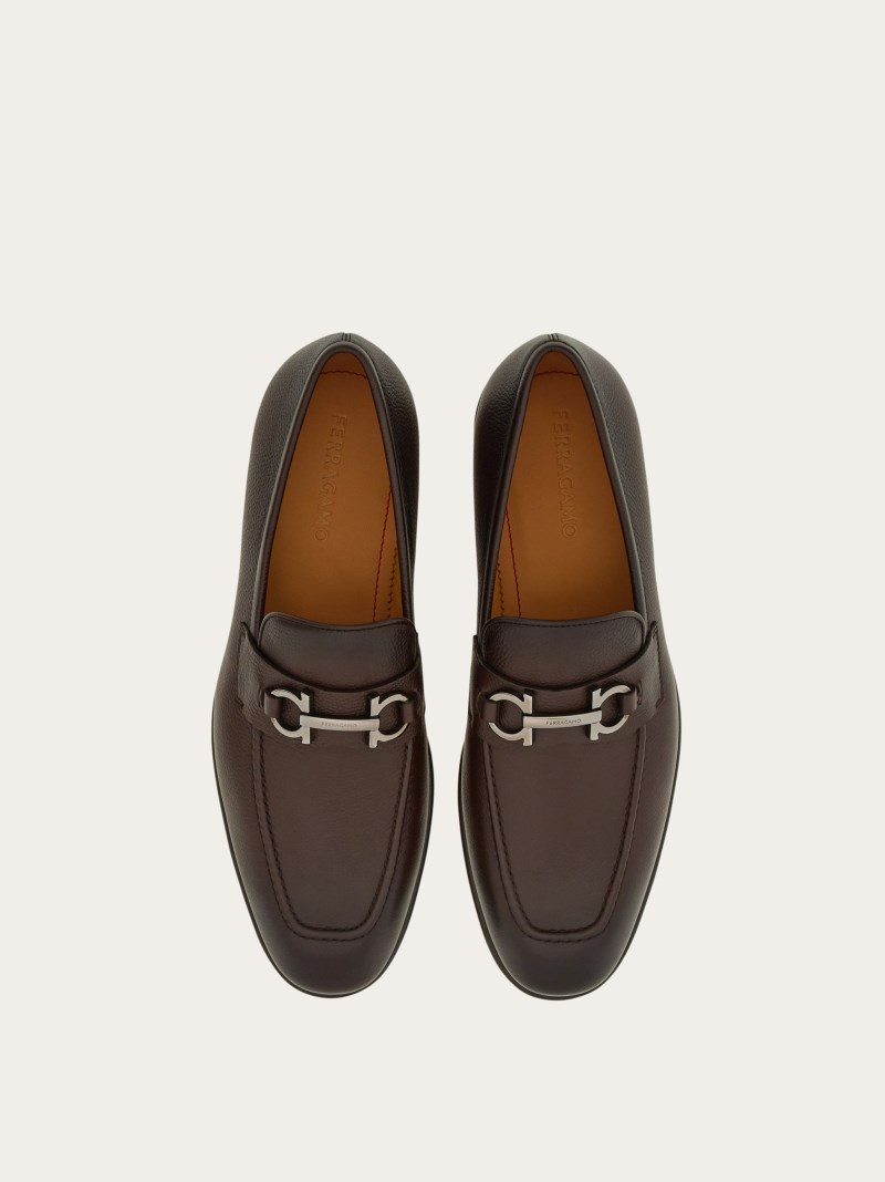 Ferragamo | Men's Moccasin With Gancini Ornament - Testa Di Moro