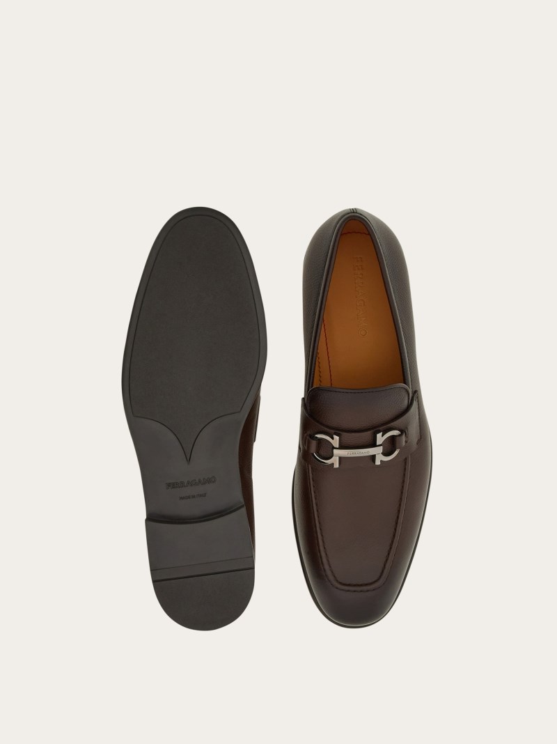 Ferragamo | Men's Moccasin With Gancini Ornament - Testa Di Moro