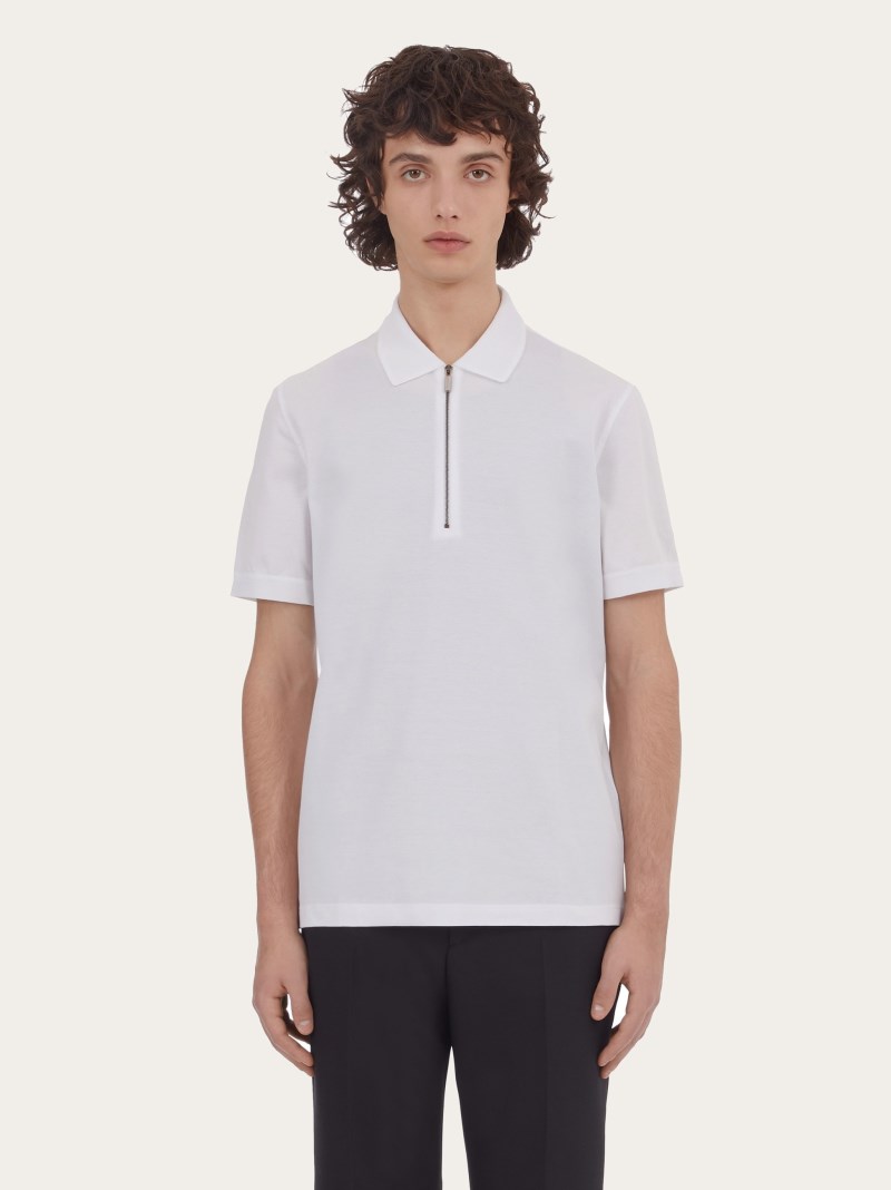 Ferragamo | Men's Polo With Zip Collar - Optic White