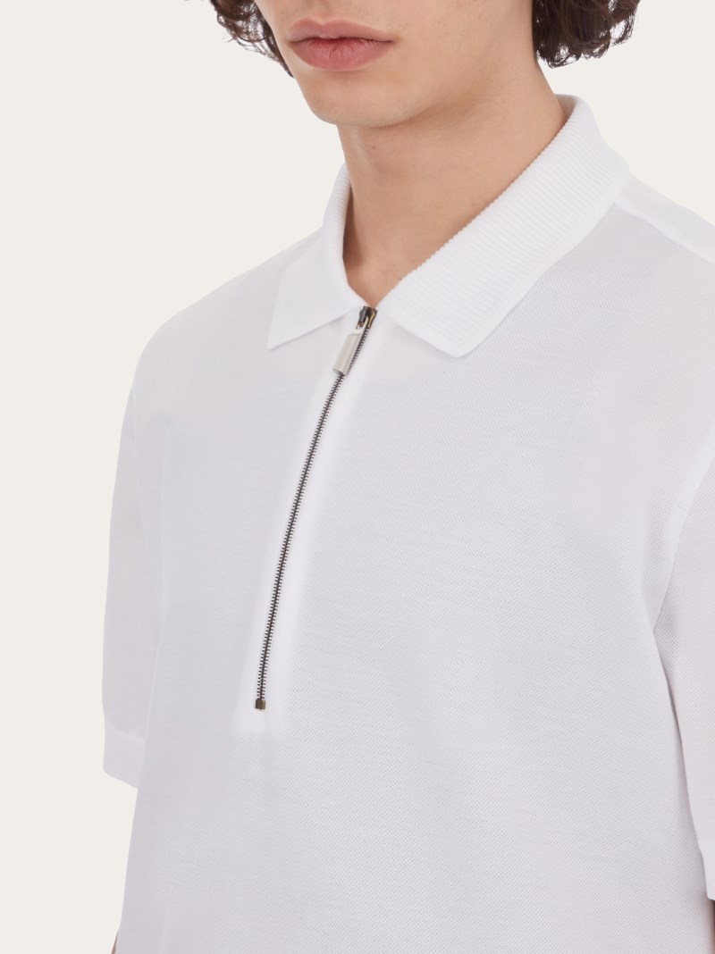 Ferragamo | Men's Polo With Zip Collar - Optic White