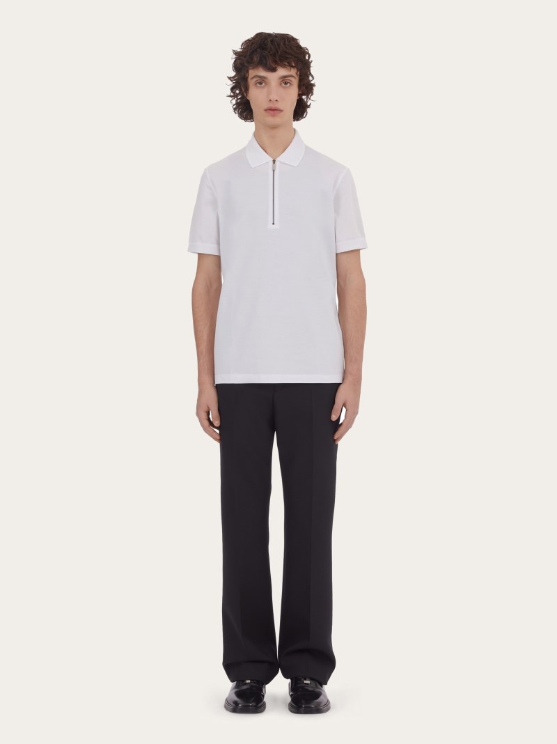 Ferragamo | Men's Polo With Zip Collar - Optic White