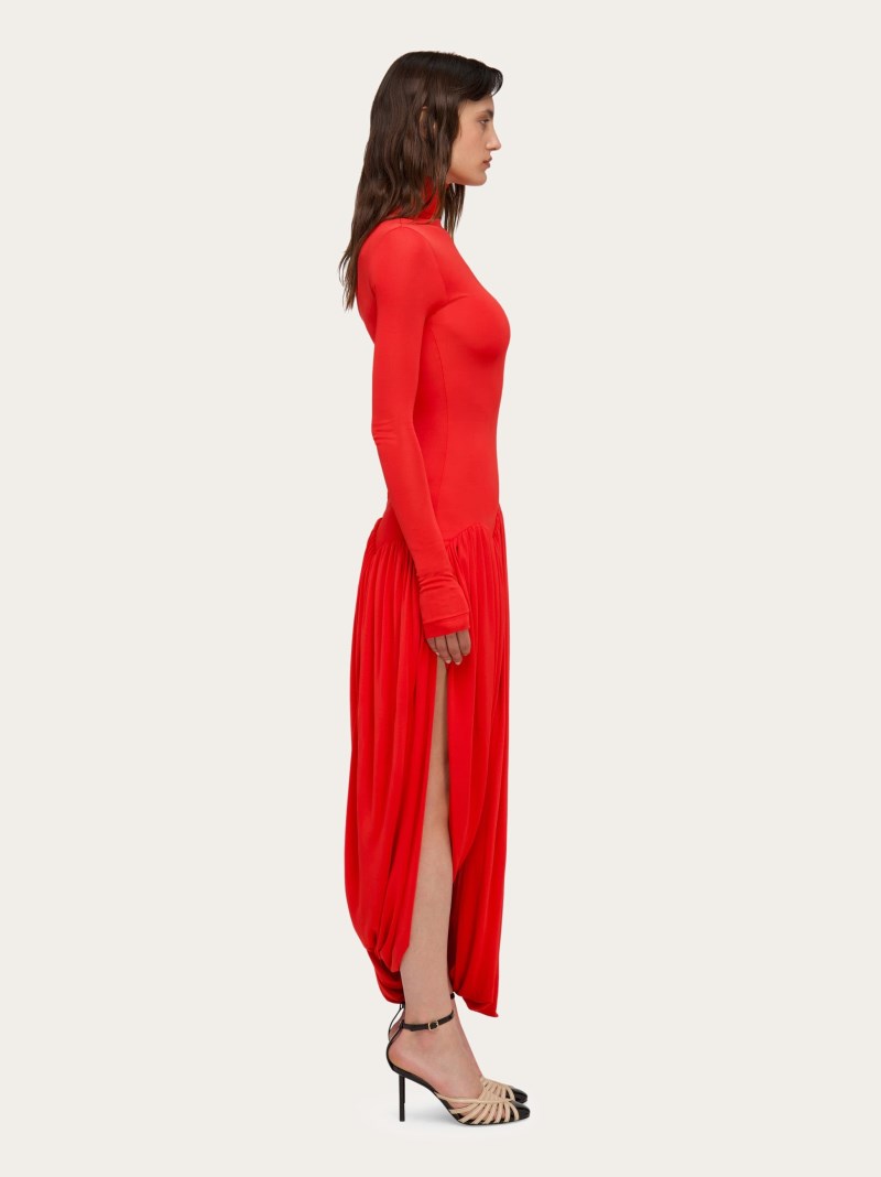 Ferragamo | Women's Turtleneck Dress With Tulip Skirt - Red