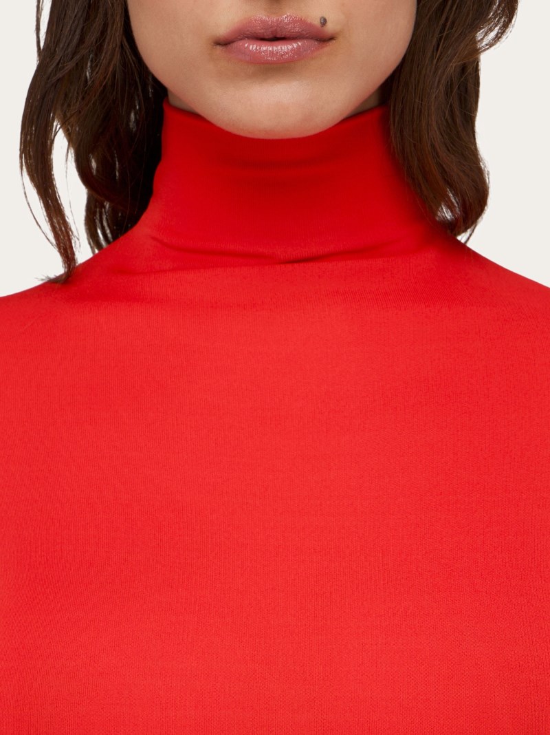 Ferragamo | Women's Turtleneck Dress With Tulip Skirt - Red