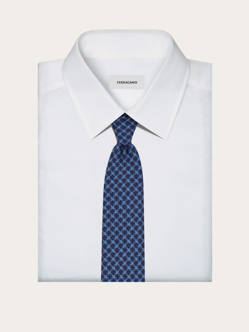 Ferragamo | Men's Cyclist Print Silk Tie - Navy Blue