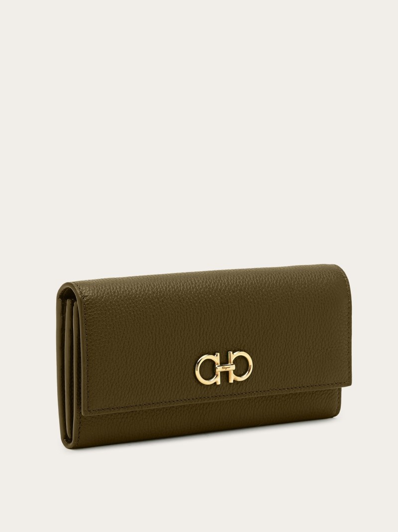 Ferragamo | Women's Gancini Wallet With Chain - Olive Green