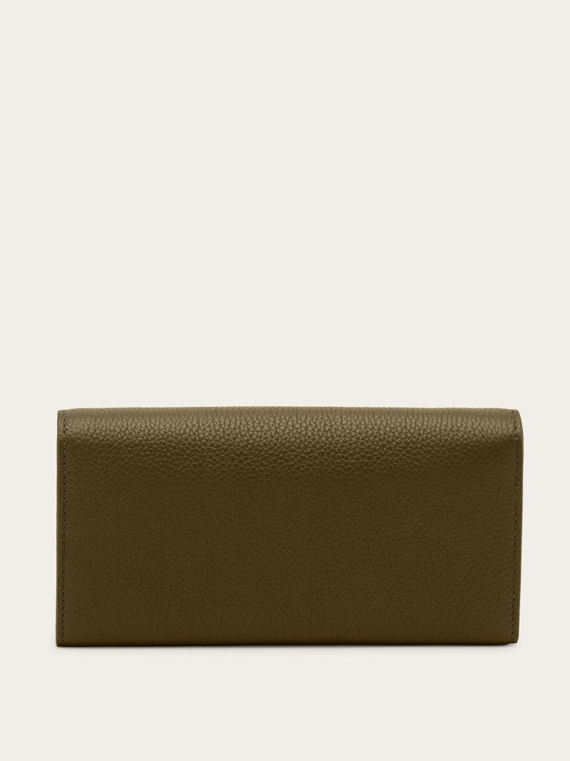 Ferragamo | Women's Gancini Wallet With Chain - Olive Green