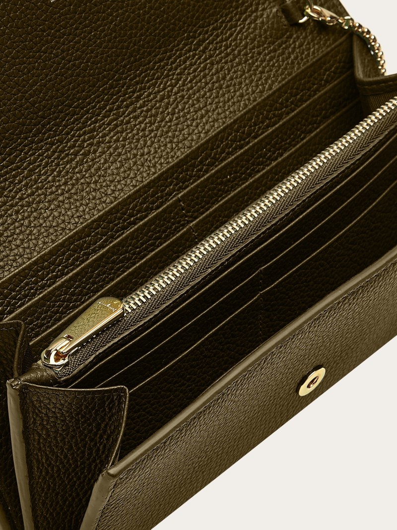 Ferragamo | Women's Gancini Wallet With Chain - Olive Green