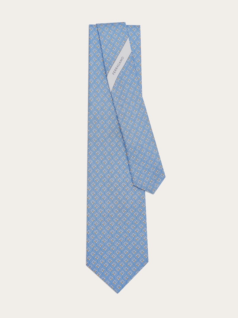 Ferragamo | Men's Tetris Print Silk Tie - Light Blue