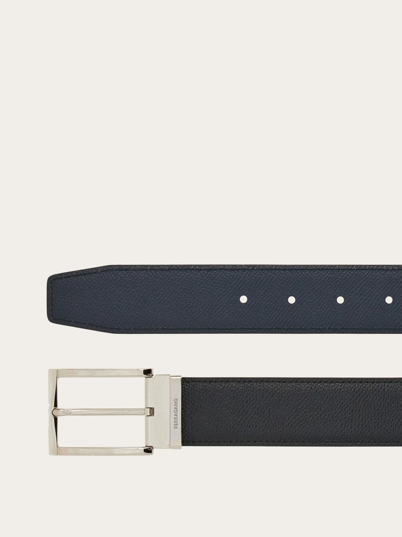 Ferragamo | Men's Reversible And Adjustable Belt - Black/Ultramarine