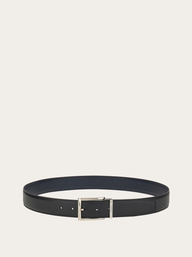 Ferragamo | Men's Reversible And Adjustable Belt - Black/Ultramarine