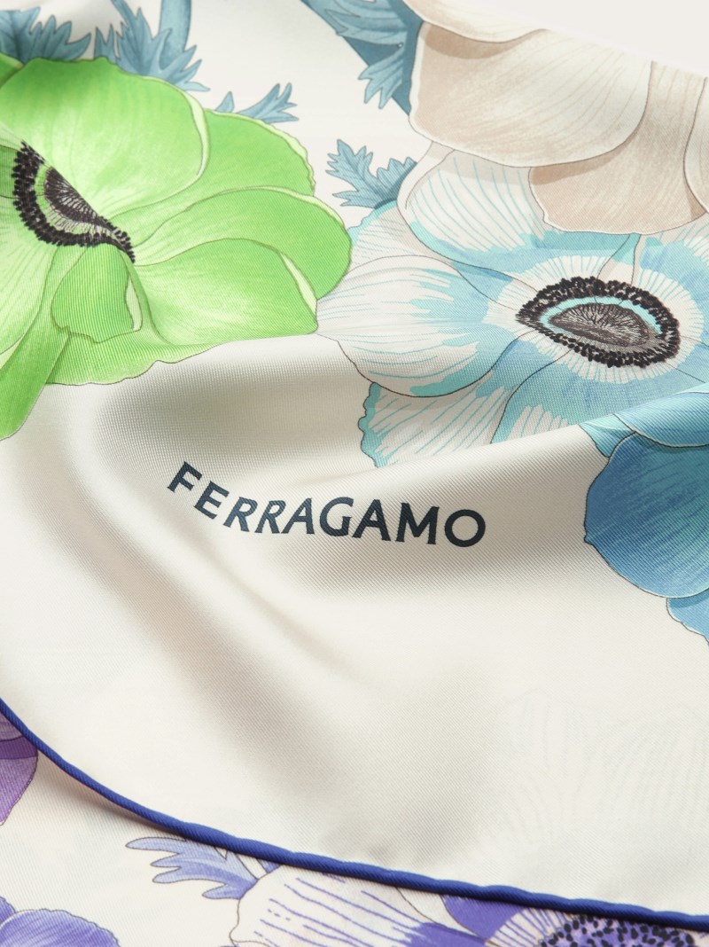Ferragamo | Women's Anemone Print Silk Foulard - Lavender/Ivory/Light Blue