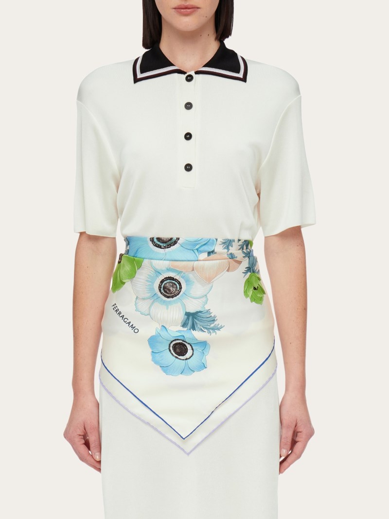 Ferragamo | Women's Anemone Print Silk Foulard - Lavender/Ivory/Light Blue