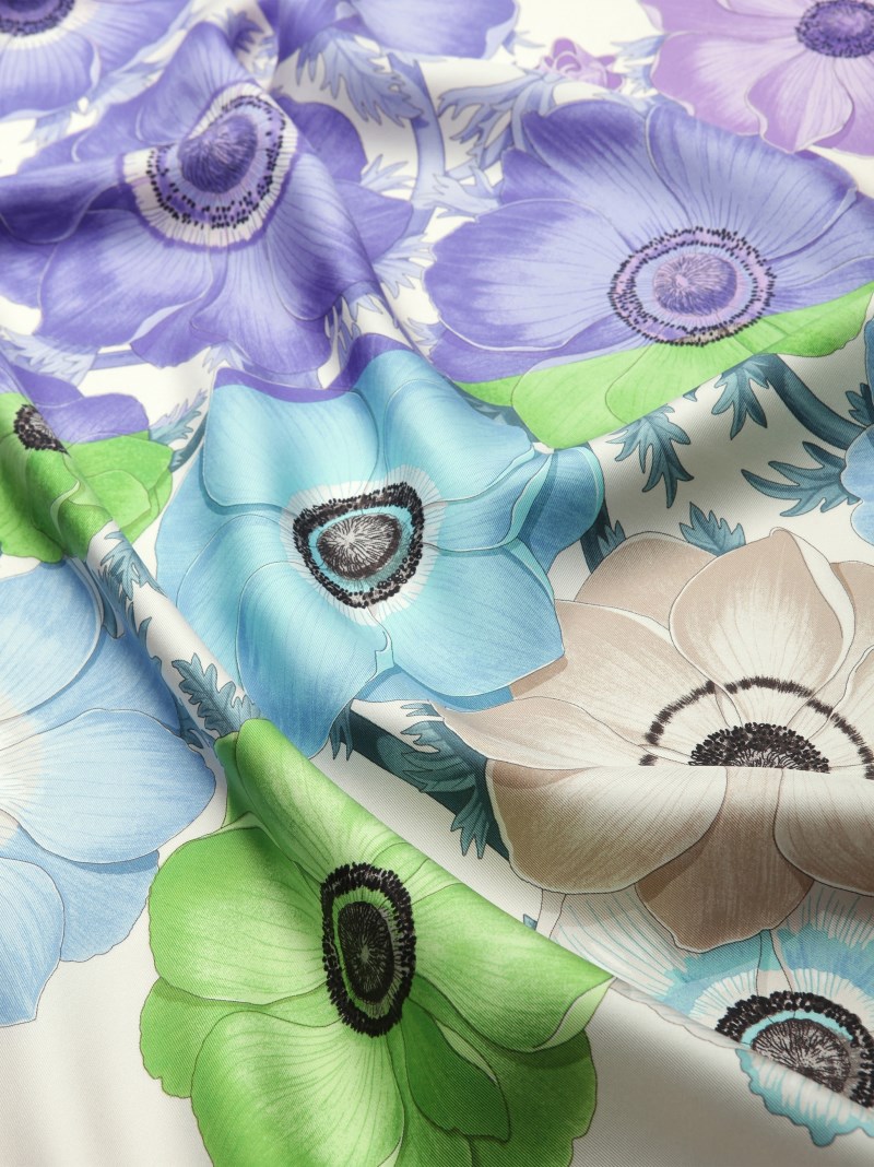 Ferragamo | Women's Anemone Print Silk Foulard - Lavender/Ivory/Light Blue
