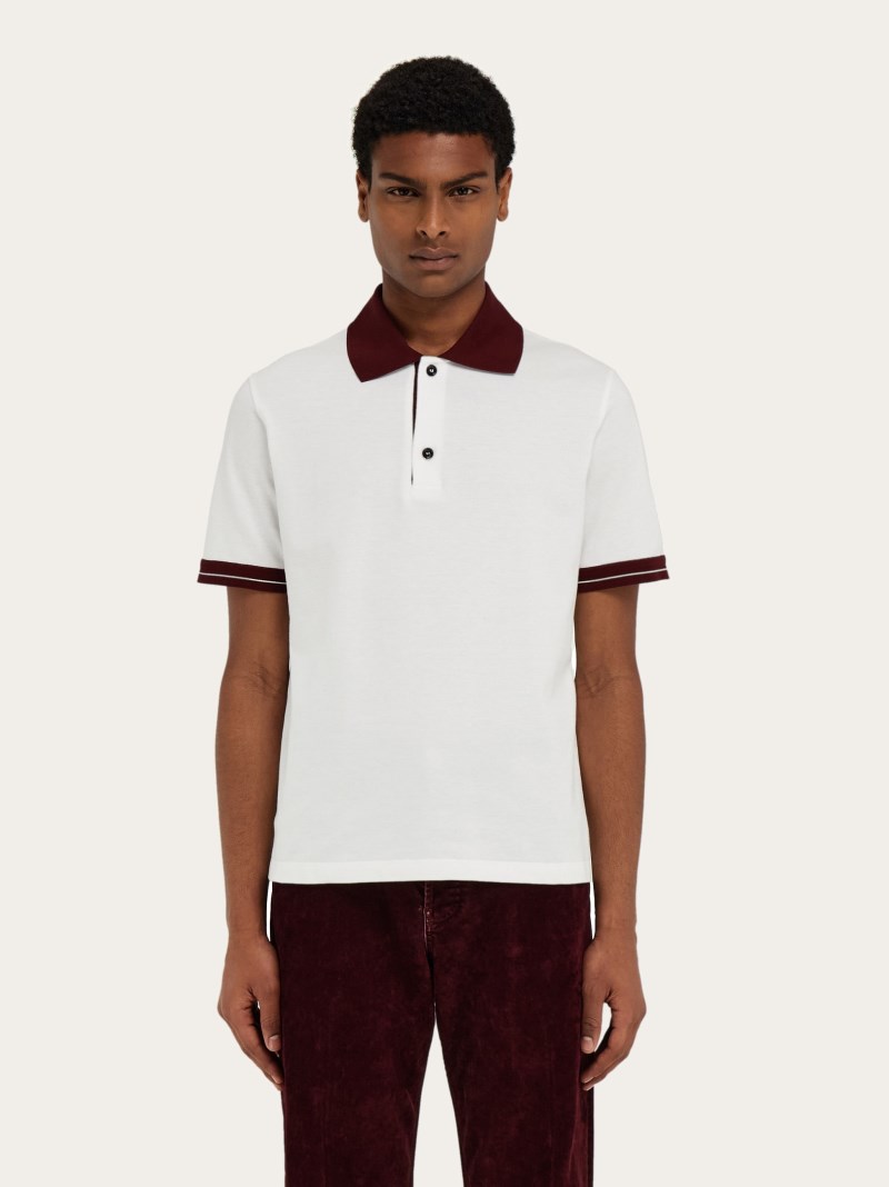 Ferragamo | Men's Polo Shirt With Color Block Detail - White/Bordeaux