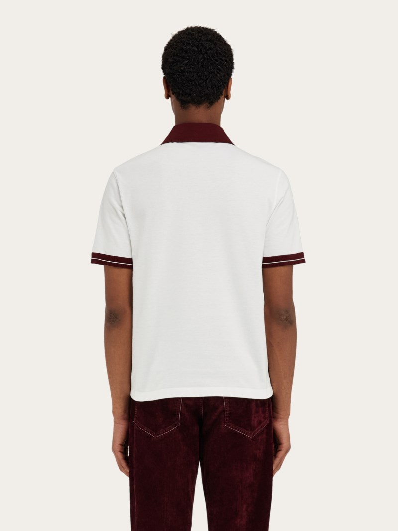 Ferragamo | Men's Polo Shirt With Color Block Detail - White/Bordeaux