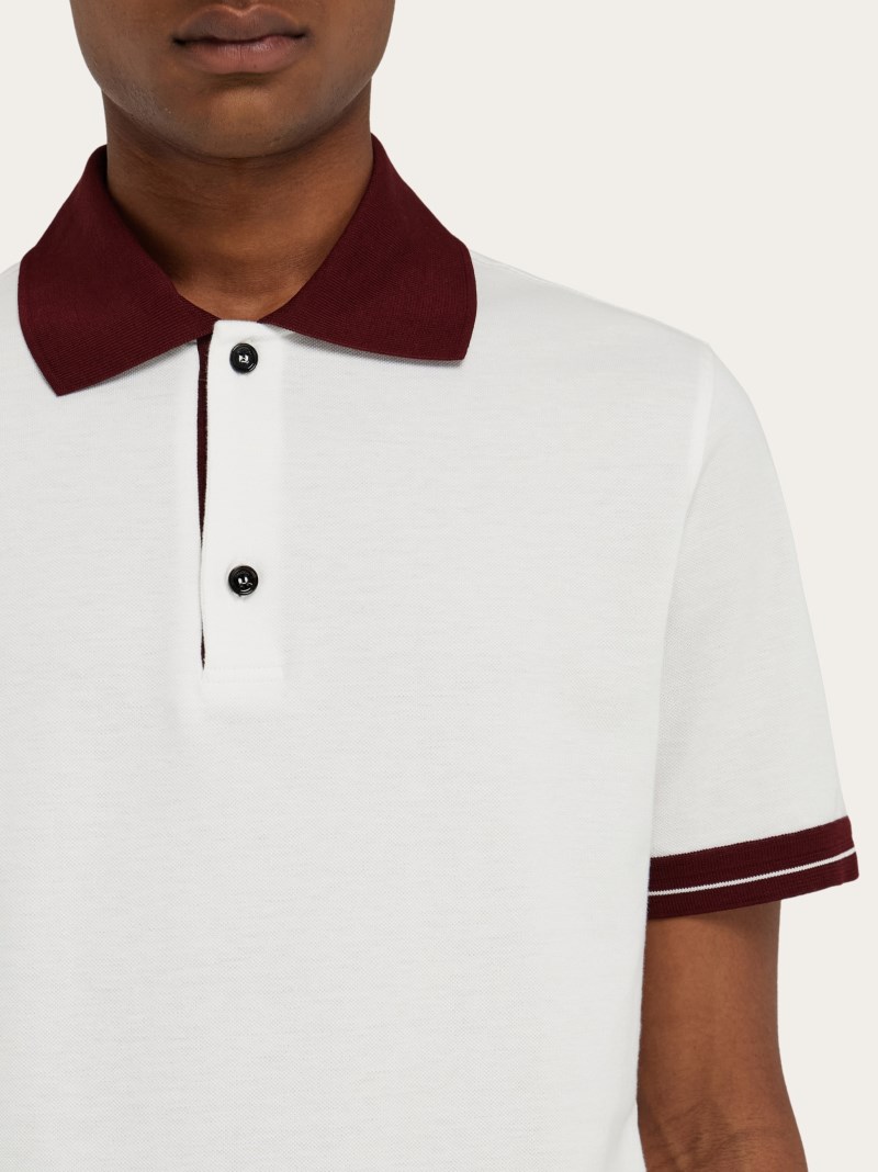 Ferragamo | Men's Polo Shirt With Color Block Detail - White/Bordeaux