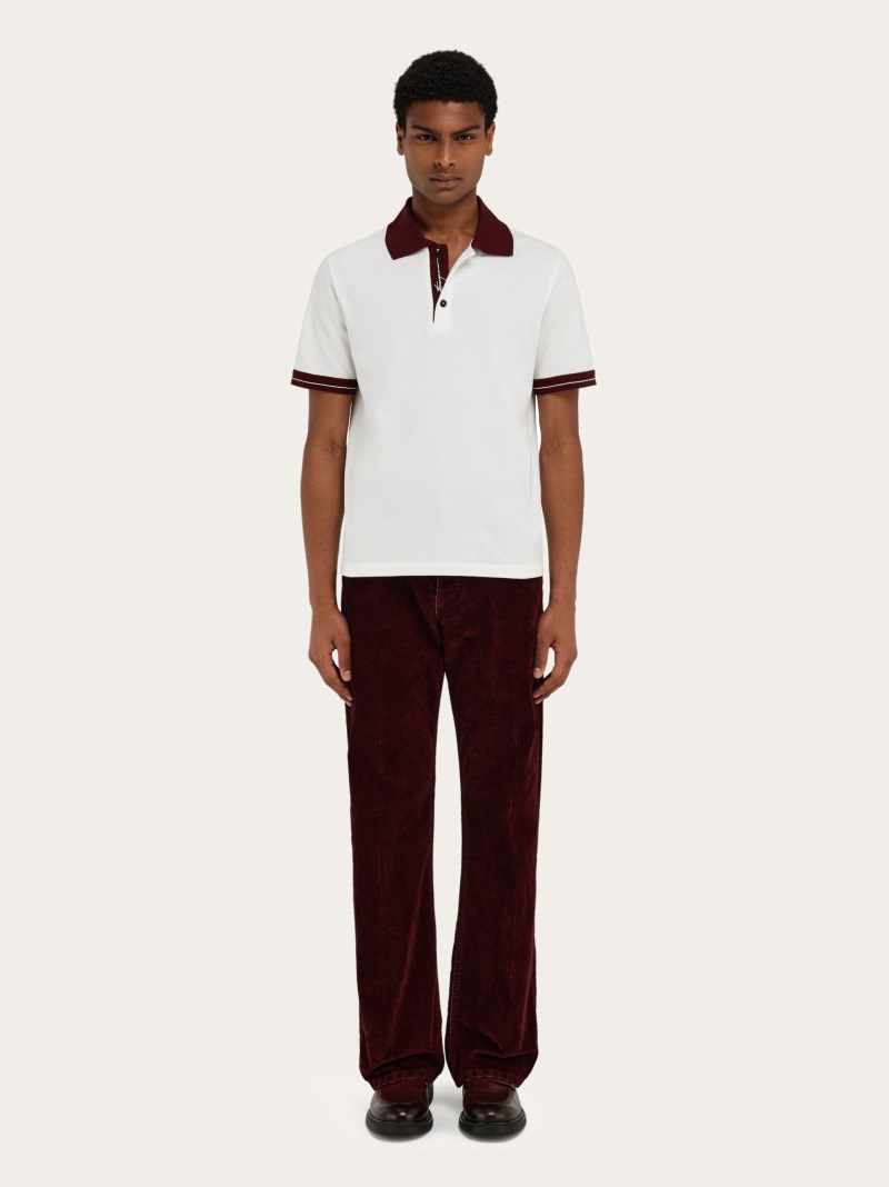 Ferragamo | Men's Polo Shirt With Color Block Detail - White/Bordeaux