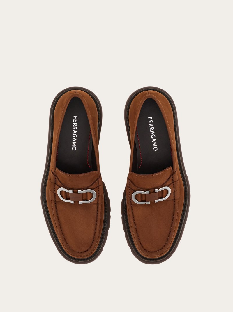 Ferragamo | Men's Moccasin With Gancini Ornament - Brown