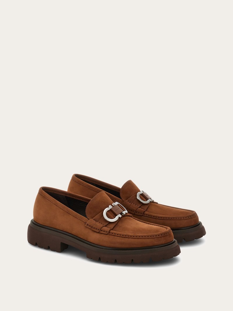 Ferragamo | Men's Moccasin With Gancini Ornament - Brown