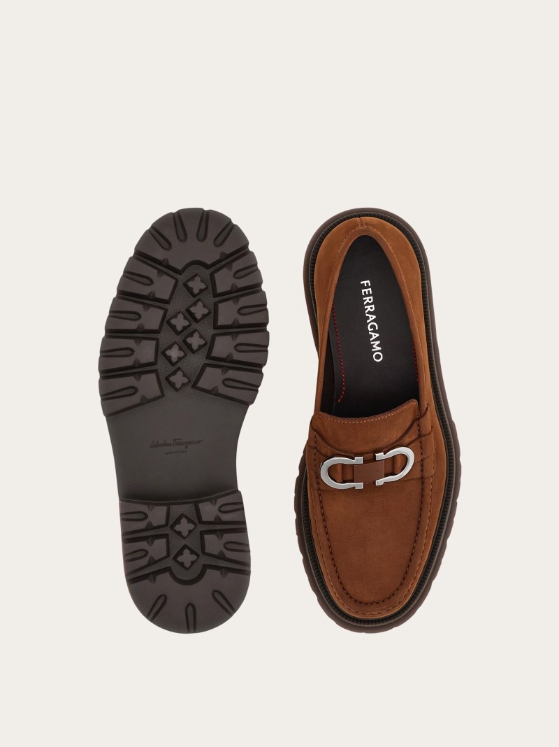 Ferragamo | Men's Moccasin With Gancini Ornament - Brown