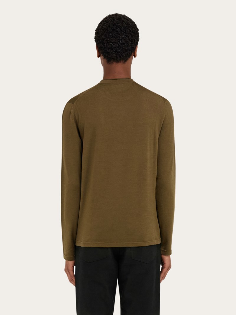 Ferragamo | Men's Light Sweater With Embroidered Signature - Olive Green