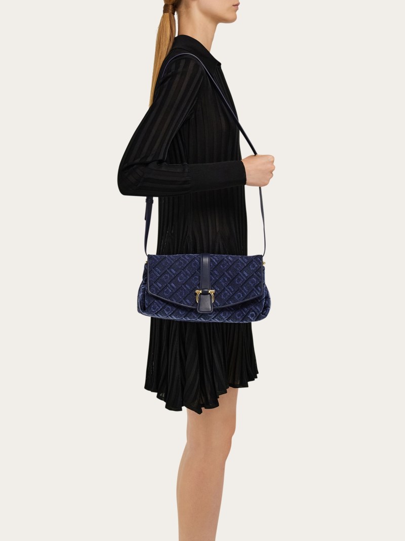 Ferragamo | Women's Front Flap Crossbody Bag - Denim/Midnight Blue