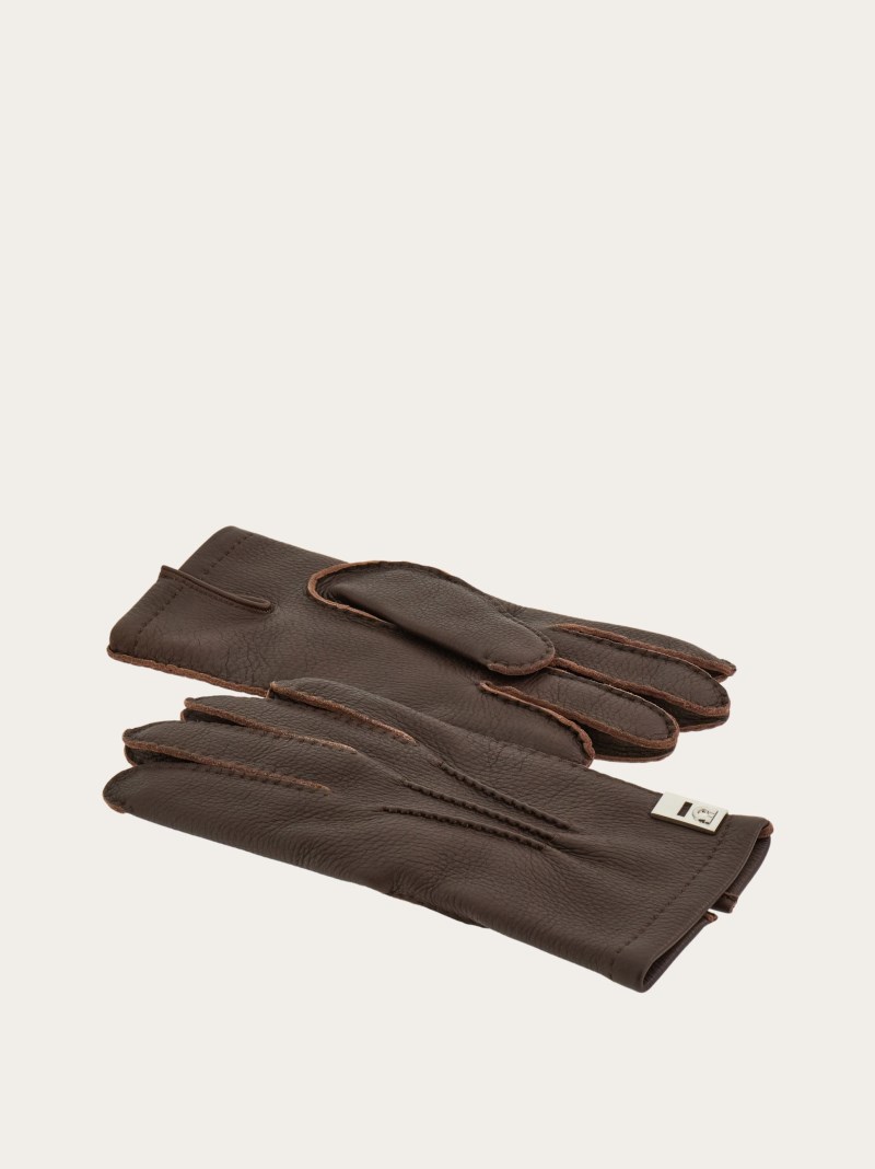 Ferragamo | Men's Lined Gloves - Dark Brown