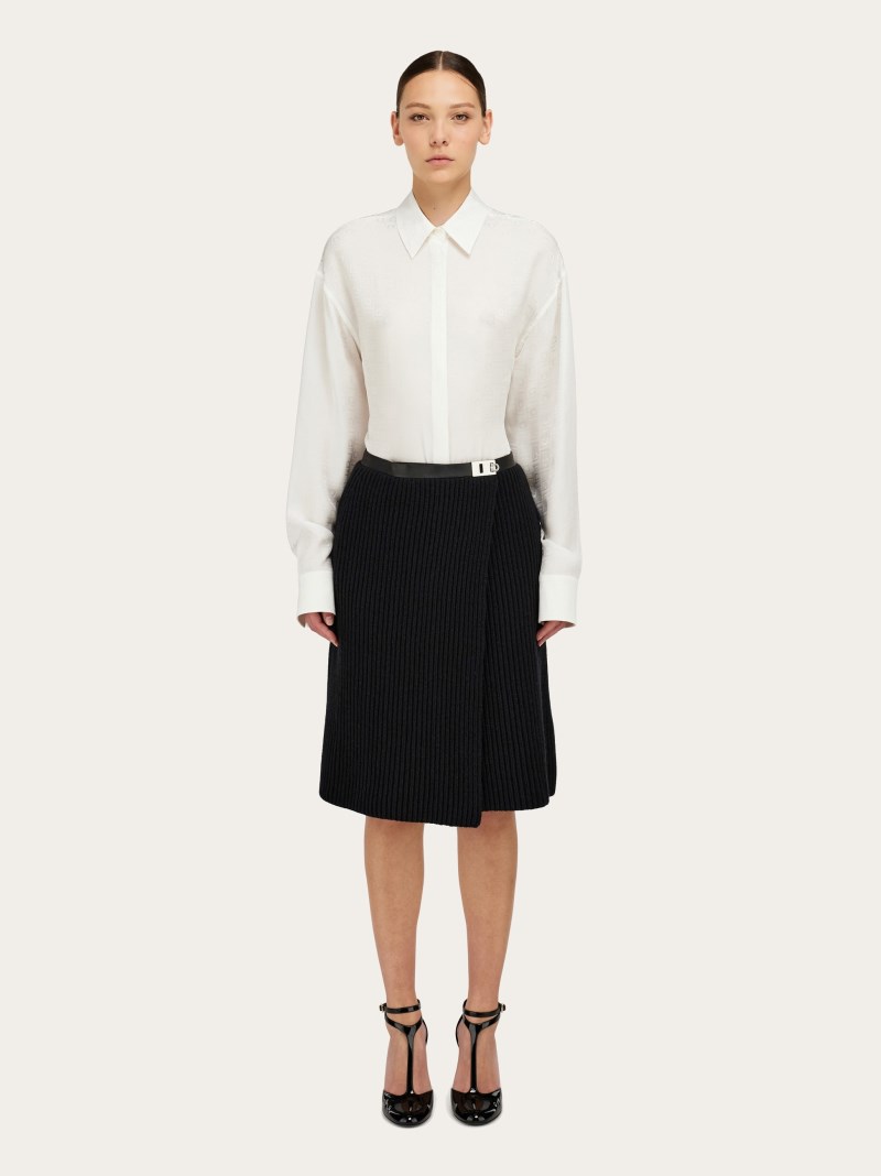 Ferragamo | Women's Monogram Print Silk Shirt - Mascarpone