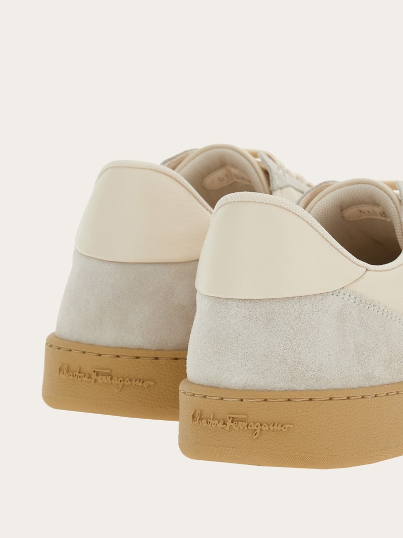 Ferragamo | Men's Low Top Sneaker With Signature - Mascarpone
