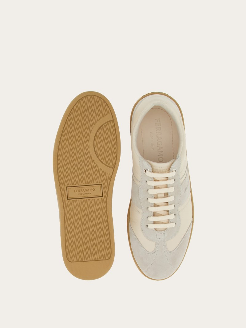 Ferragamo | Men's Low Top Sneaker With Signature - Mascarpone